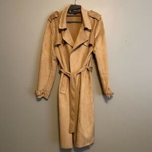 Joan Vass New York Faux Suede Trench Coat Size XL